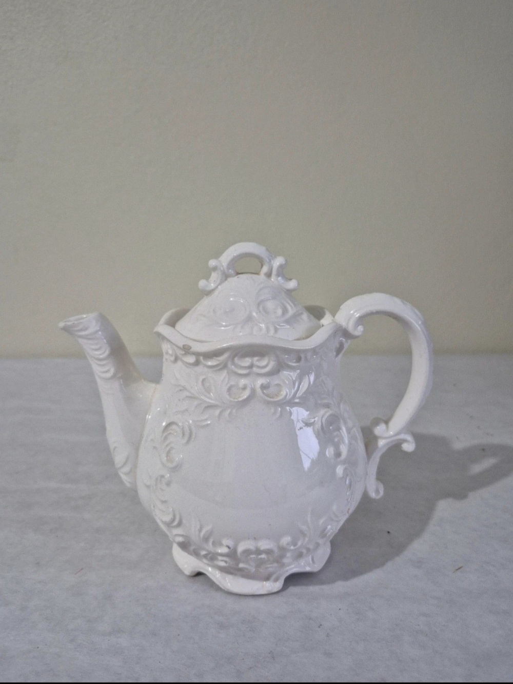 Ornate White Ceramic Teapot - Decorative Home Art